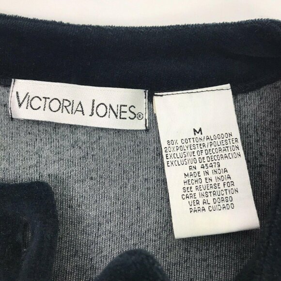 Victoria Jones Christmas Cardigan Sweater Black Velour Applique Holiday Medium - Picture 7 of 10